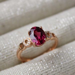 Fancy Vintage Red Garnet Birthstone Ring Silver
